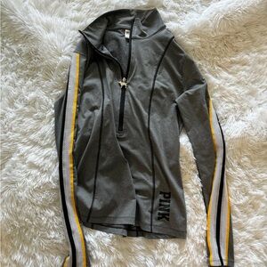PINK Victoria's Secret Grey Zip-Front Pullover with Black Trim
